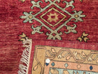 Turkish Heriz Rug 9x12, Geometric Pattern, Wool Turkey 8' 10" x 11' 6" in Red and Tan-Camel, Light Blue, Navy Blue - 2603L086