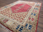 Turkish Heriz Rug 9x12, Geometric Pattern, Wool Turkey 8' 10" x 11' 6" in Red and Tan-Camel, Light Blue, Navy Blue - 2603L086