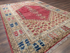 Turkish Heriz Rug 9x12, Geometric Pattern, Wool Turkey 8' 10" x 11' 6" in Red and Tan-Camel, Light Blue, Navy Blue - 2603L086