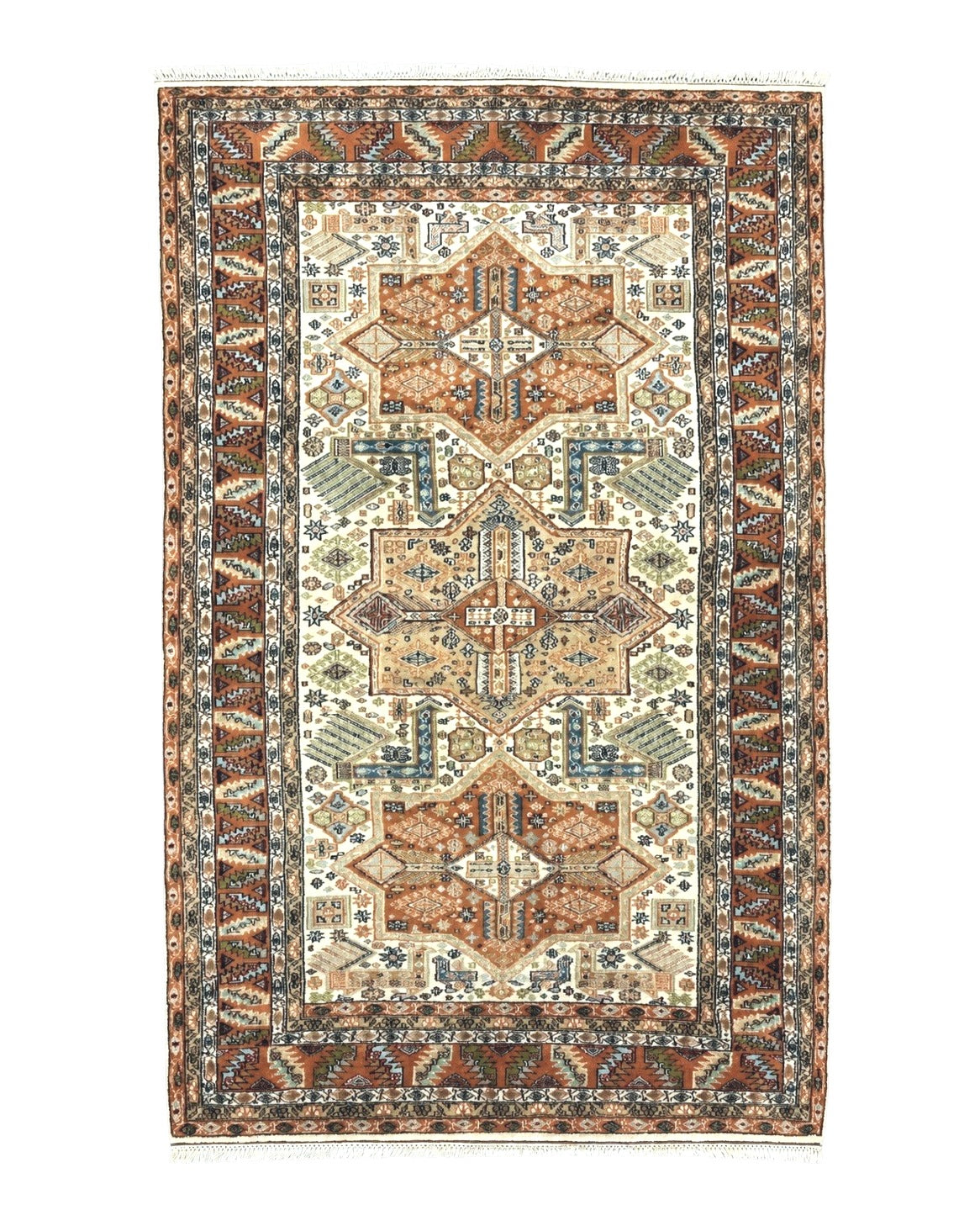 Turkish Kazak Rug 4x6, Geometric Medallions, Vintage Handmade Wool Carpet Turkey 4x6.4 - 2312L035