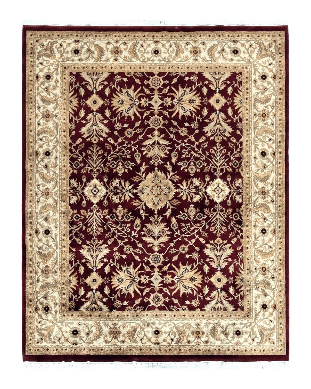 Vintage Indo Mahal Rug 8x10, Hand Knotted Wool Maroon & Beige Indian Agra Oriental Carpet, 8x10 ft Traditional Handmade Area Rug, Room Sized India 8x10 - 2303L037