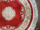 Round Chinese Carving Rug 3.9 x 3.9, Small 90 Line Chinese Circular Carpet, Art Deco Rug, Red and Beige, 4ft Round, Wool Rug Soft Handmade - Jewel Rugs