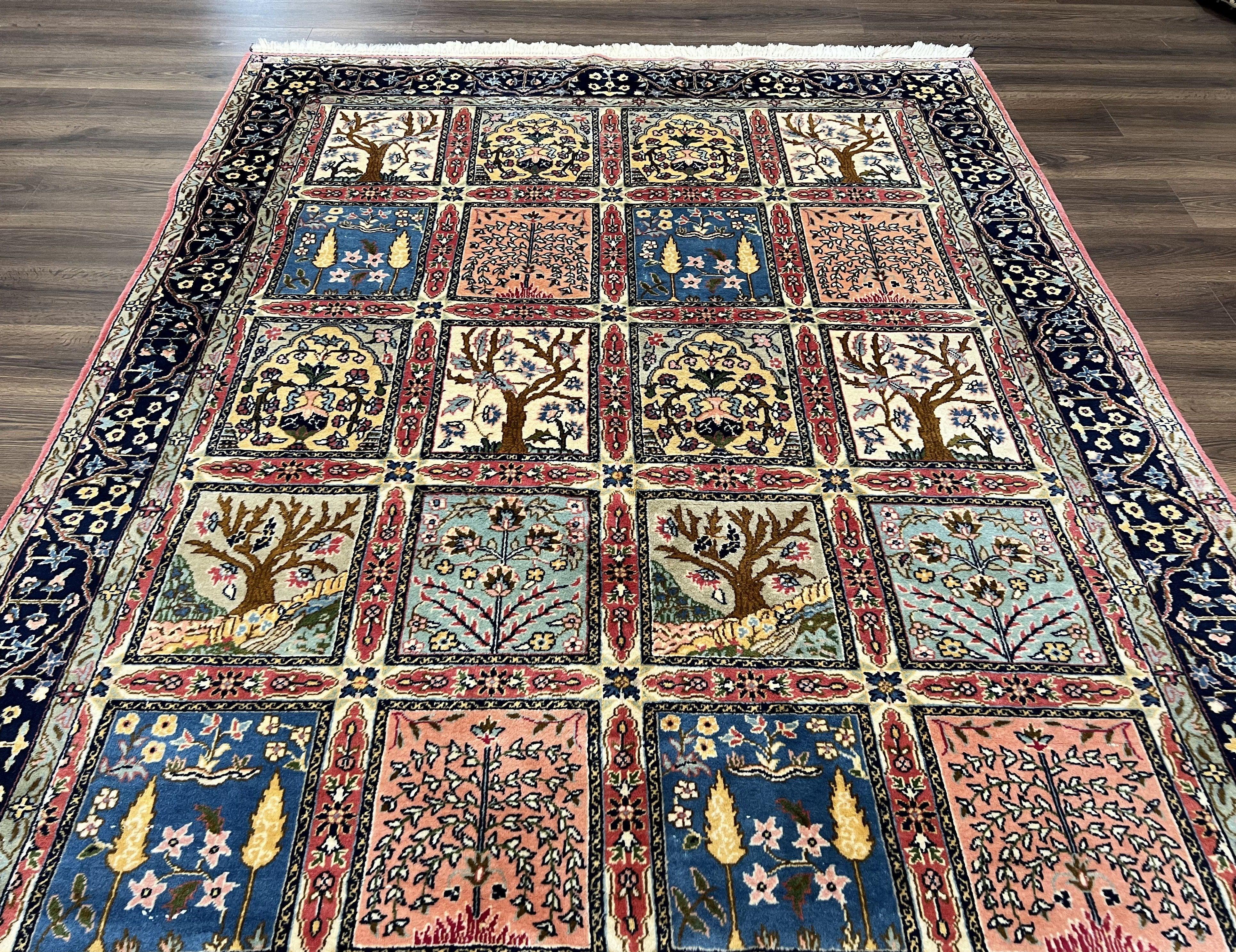 Beautiful Persian Rug 7x10, Semi Antique Persian Tabriz Carpet, Kheshti Panel Design, Tree of Life, Vases, Wool Hand Knotted Authentic Oriental Rug - Jewel Rugs