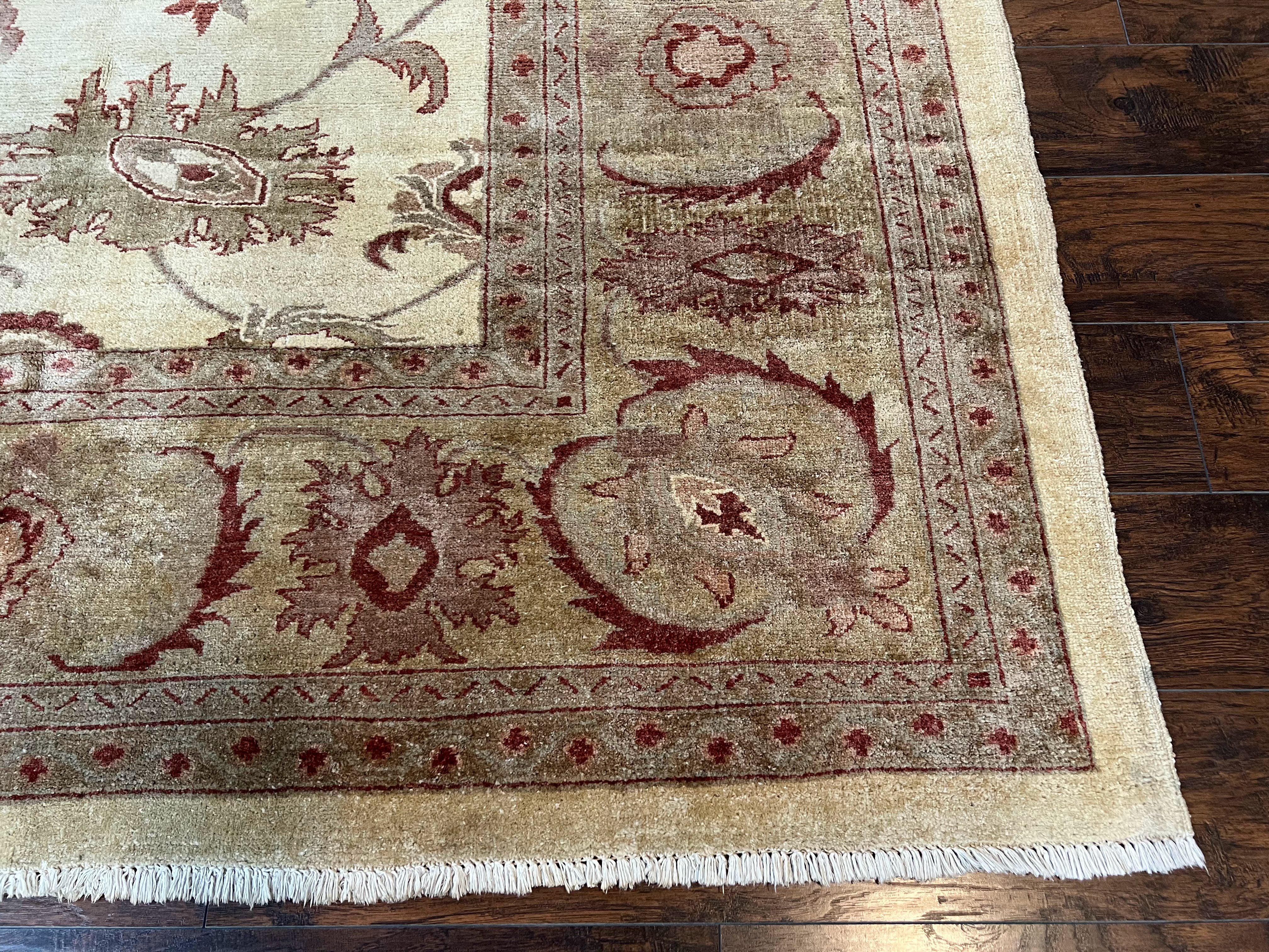 Large Peshawar Rug 11x14, Vintage Beige Chobi Carpet, Allover Floral Design, Hand Knotted, Wool, Room Sized Rug for Living Room Dining Room - Jewel Rugs