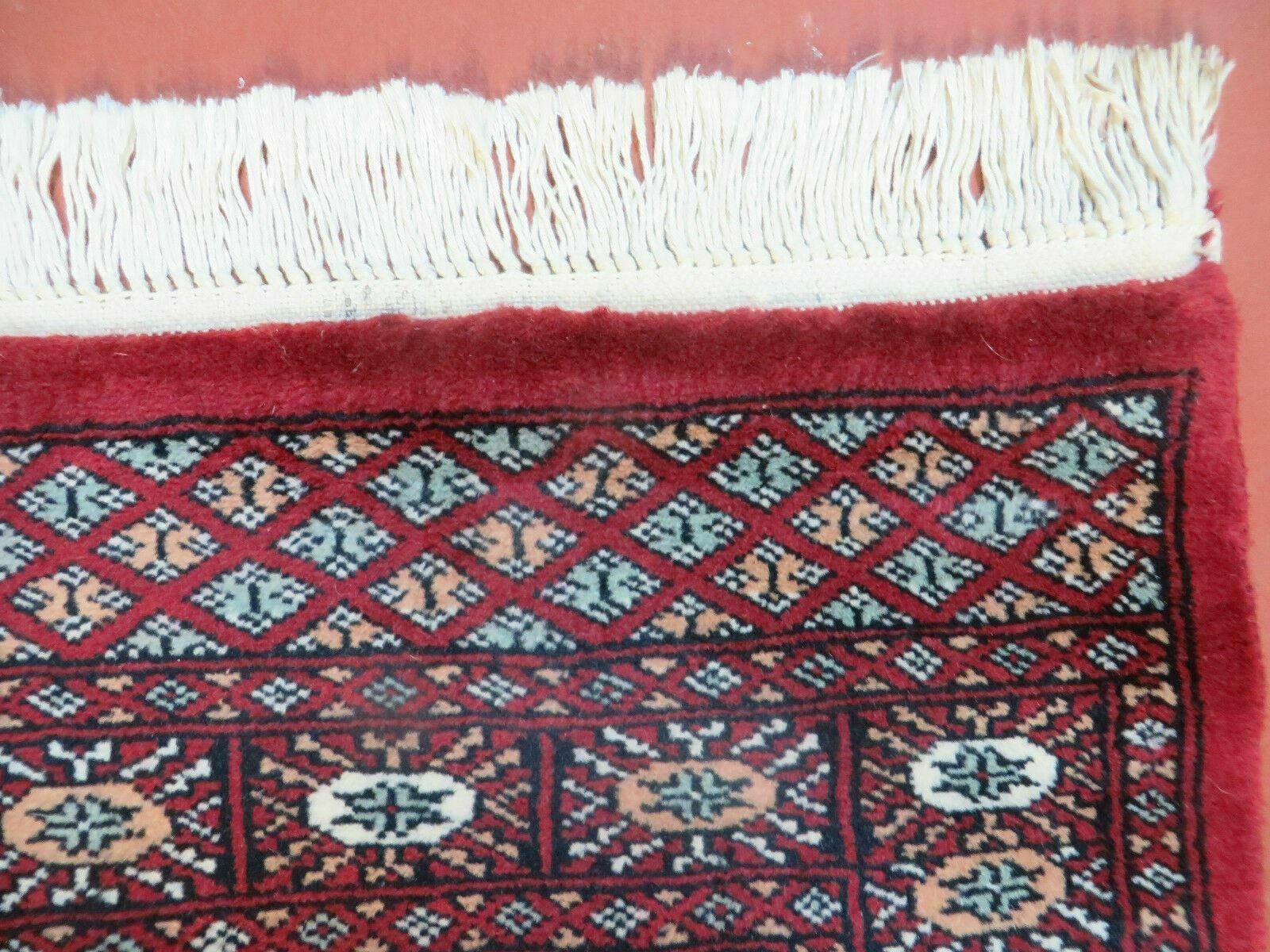 2' 7" X 10' Vintage Handmade Bokhara Turkoman Pakistani Wool Dark Red Runner Oriental Rug - Jewel Rugs