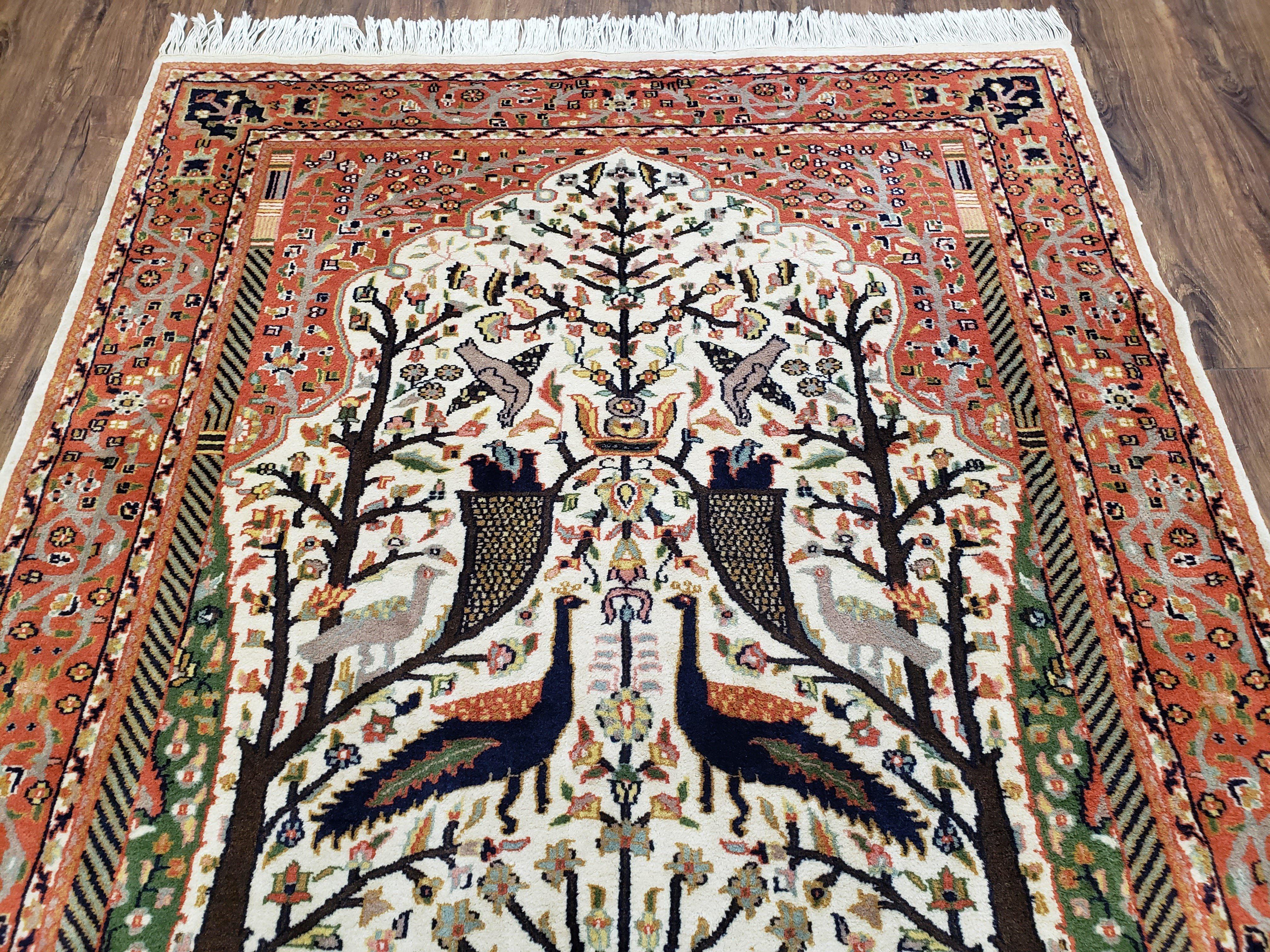 Tree of Life Rug, Kashmiri Rug, Hand-Knotted Rug, Wool Rug, Indian Rug, Unique Rug, 4x6 Rug, Pictorial Rug, Vintage Rug, Persian Rug - Jewel Rugs