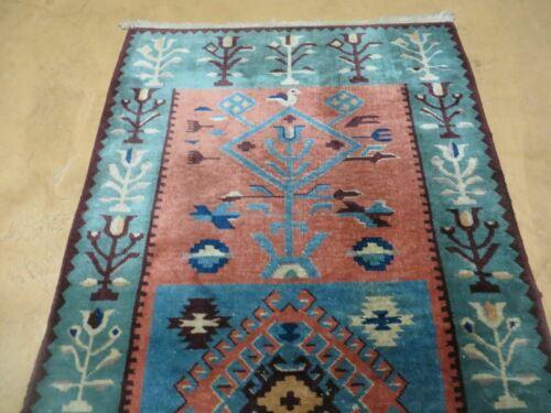 3' X 5' 7" Vintage Handmade Art Deco Chinese Wool Rug Nice Teal Salmon Nice - Jewel Rugs