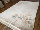 6' X 9' Vintage Handmade Chinese Art Deco 120 Lines Wool Rug Flowers Beige Wow - Jewel Rugs