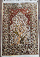 Top Quality Turkish Hereke Silk Rug with Gold Threads, 2x3 Silk and Gold Oriental Carpet Tree of Life with Animals Very Fine Antique Vintage - Jewel Rugs