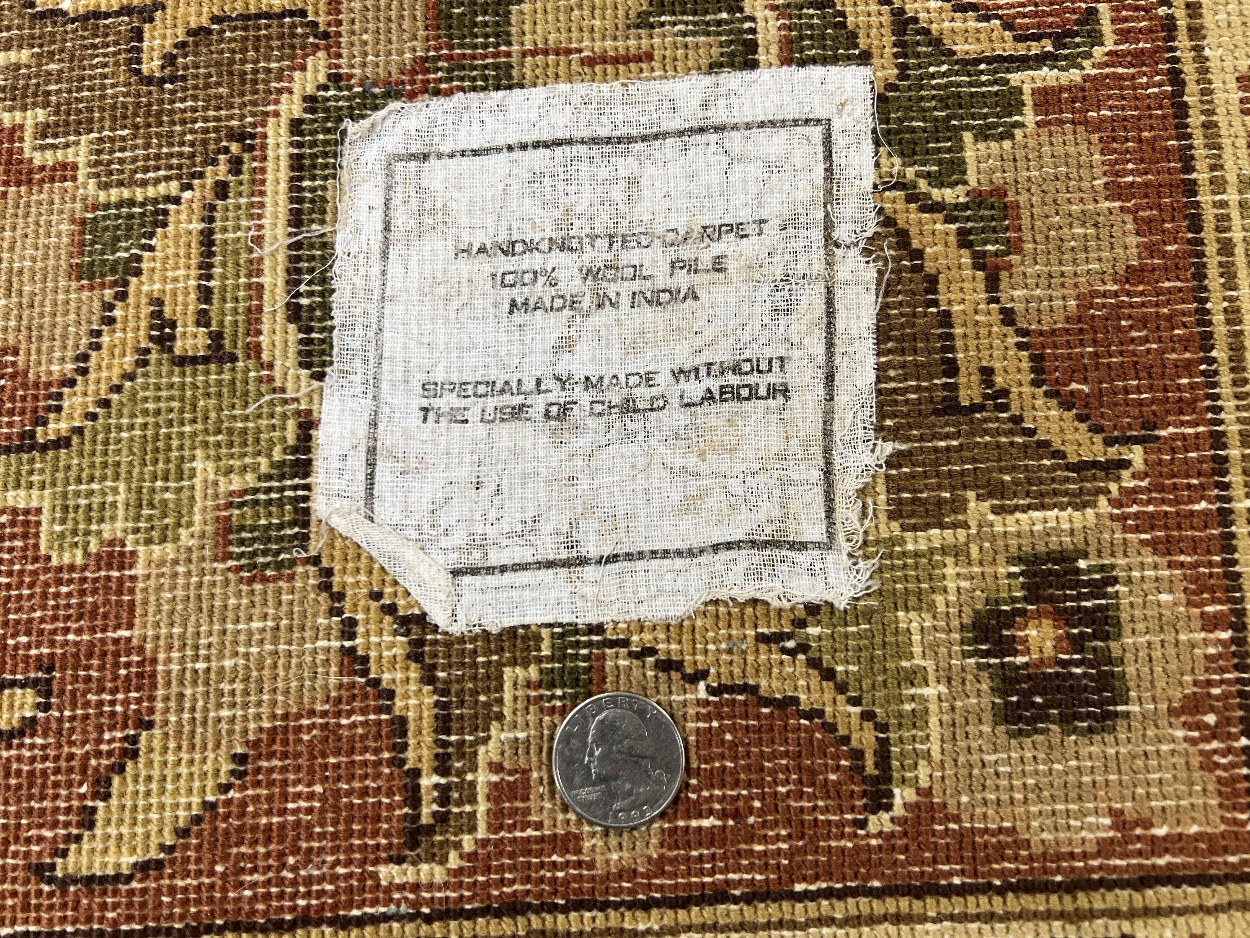 Large Indian Rug 10x14, Hand Knotted Indo Persian Gandehar Oriental Carpet, Vintage Wool Rug 10 x 14 ft Cream Red Floral Allover Traditional - Jewel Rugs