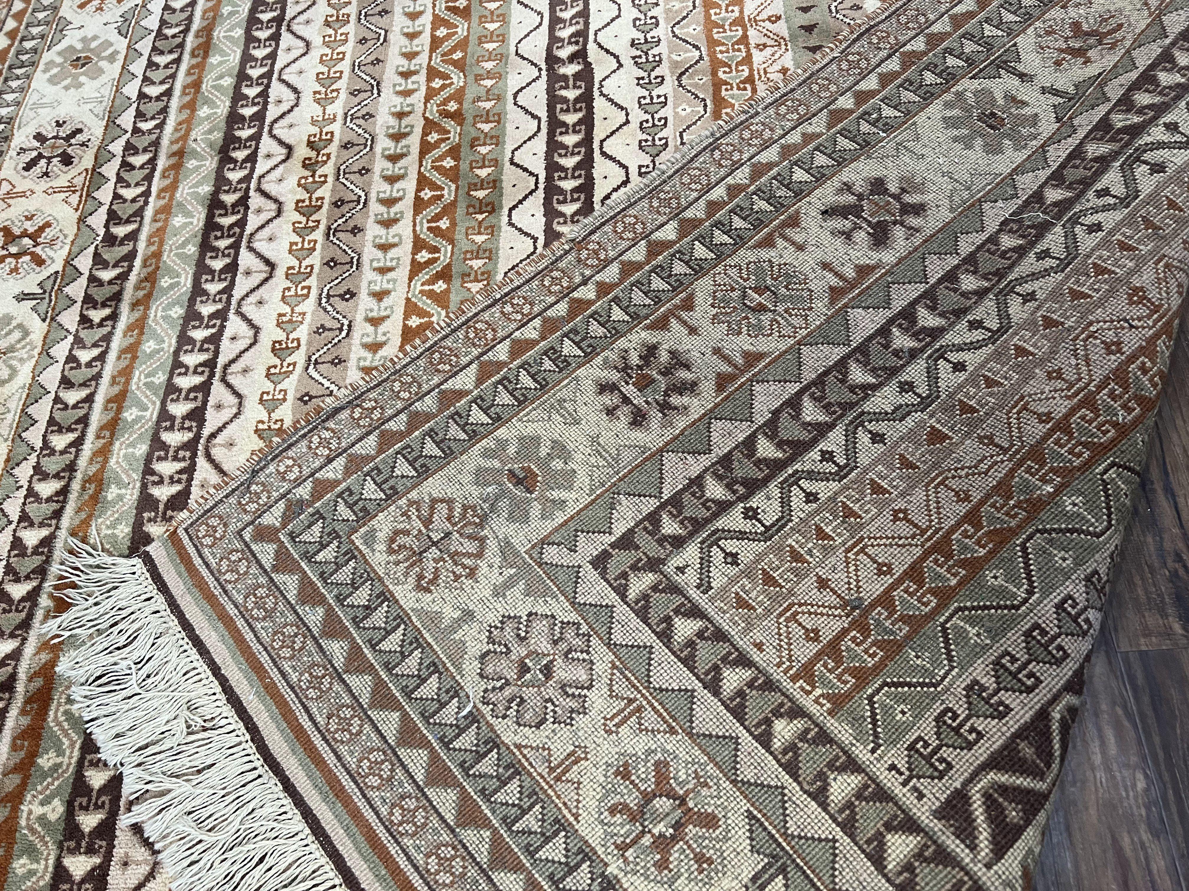 Striped Turkish Anatolian Rug 6x7 Almost Square Shaped Carpet Handmade Vintage Oriental Rug, Living Room Rug, Neutral Colors Cream, Wool Rug - Jewel Rugs