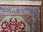 Semi Antique Persian Isfahan Rug, Kork Wool on Silk Foundation, Red & Blue, Top Quality, 3'6" x 5' 6" - Jewel Rugs