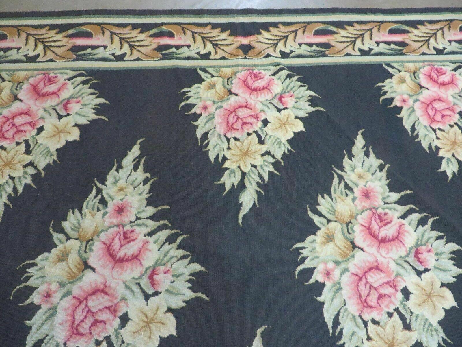 7' X 9' Handmade French Country Garden Needlepoint Rug Flat Weave Flowers # 825 - Jewel Rugs