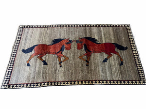 4 X 7 Handmade Hand-Knotted Quality Wool Rug Pictorial Horses Veggie Dyes Tribal - Jewel Rugs