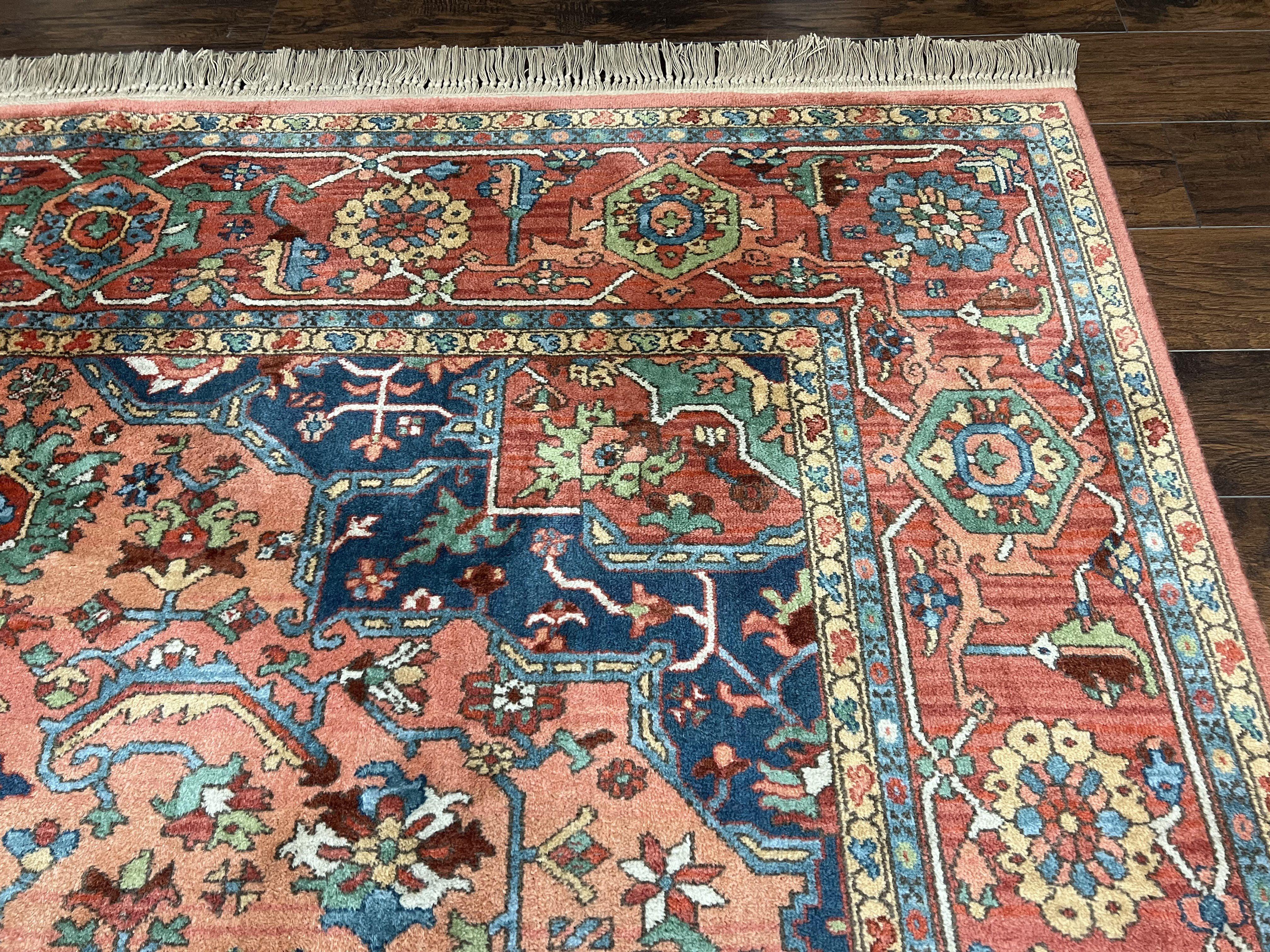 Karastan Medallion Serapi Rug #736, Wool Karastan Carpet 8.8 x 12, Karastan Area Rug, Oriental Rug 9x12 Vintage Rug, Red Blue, Nice Area Rug - Jewel Rugs