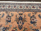 Large Indo Sarouk Rug 12x14, Vintage Indian Persian Rug 12 x 14 Oversized Hand Knotted Wool Oriental Carpet, Peach and Cream, Allover Floral - Jewel Rugs