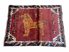 4 x 5 Antique Hand-knotted Lion Birds Handmade Quality Wool Rug Zagros Red Nice - Jewel Rugs