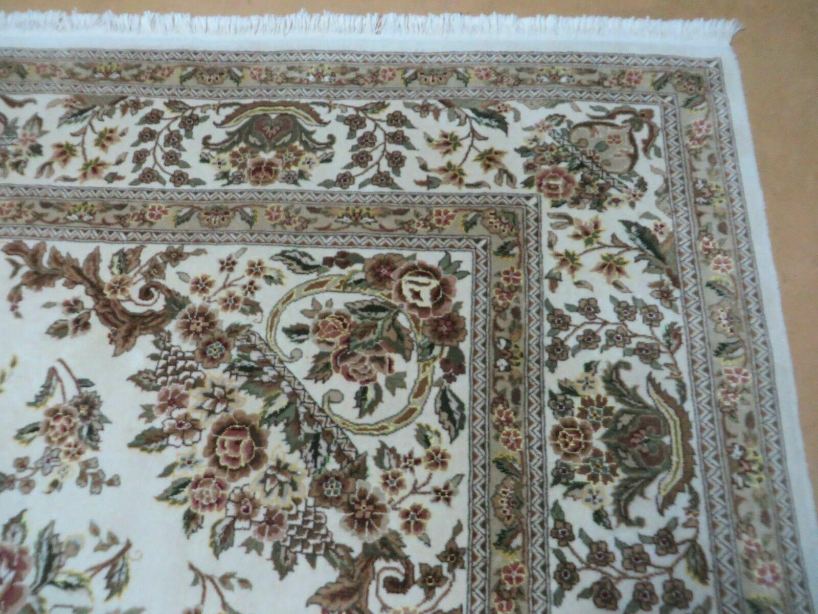 8' X 10' Handmade Chinese Floral Oriental Wool Silk Accent Rug Ivory Organic - Jewel Rugs