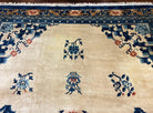 Chinese Peking Rug 9x12, Large Asian Oriental Carpet, Semi Antique Vintage Cream and Navy Blue Hand Knotted Wool Chinese Area Rug 9 x 12 ft - Jewel Rugs