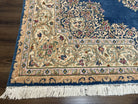 Persian Kirman Rug 8x10, Vintage Oriental Carpet, Wool Handmade Rug, Sky Blue Beige, Signed Area Rug, Semi Open Field Floral Medallion Rug - Jewel Rugs