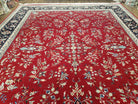 Traditional Persian Design Oriental Rug 9x12, Wool, Pak-Persian, Red & Dark Blue, Allover Pattern, Vintage, Hand-Knotted, 9 x 12 Carpet - Jewel Rugs