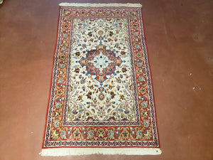 3.5 x 5.5 Small Oriental Carpet, 3x5 Handmade Rug, 4x6 Vintage Wool Rug, Ivory Turkish Rug, Small Persian Rug, Fine Hand-Knotted Rug, Nice - Jewel Rugs