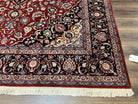 Pak Persian Rug 8x10, Vintage Pakistani Oriental Rug, Maroon Dark Blue Cream, Handmade Wool Carpet 8 x 10, Allover Floral Medallion Fine Rug - Jewel Rugs