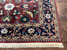 Indo Heriz Rug 6x9 Indian Persian Carpet, Vintage Rug 6 x 9 Oriental Rug, Hand Knotted Wool Rug Red Black Blue Colorful Allover Large Leaves - Jewel Rugs