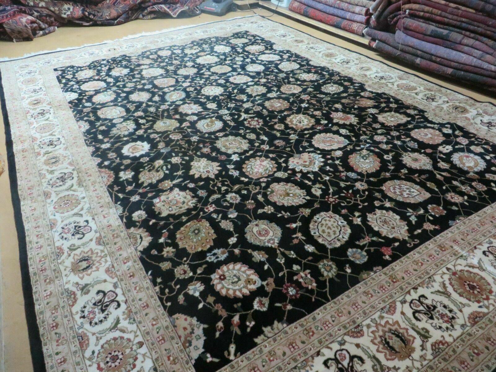 9' X 12' Vintage Handmade Chinese Allover Oriental Wool Silk Rug Nice Black - Jewel Rugs