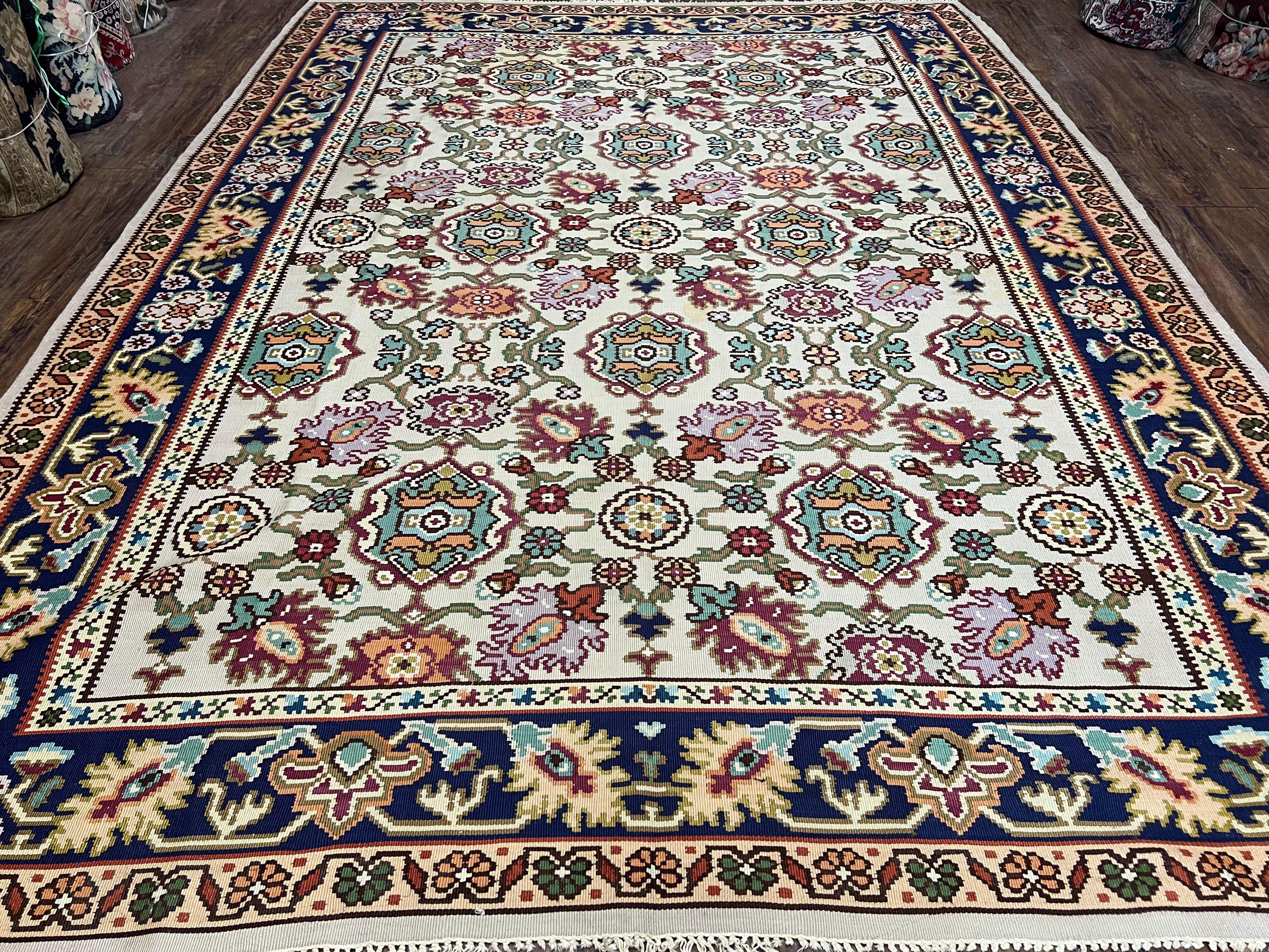 Antique Turkish Kilim Rug 7x10 Allover Pattern, Ivory Cream Maroon Light Blue, Wool Flatweave Hand Woven, Large Kilim, Vintage Kilim Carpet - Jewel Rugs