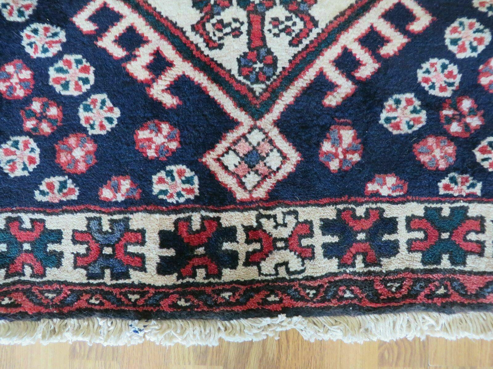 3'5" X 10'7" Vintage Handmade Turkish Blue Wool Runner Rug Nice - Jewel Rugs