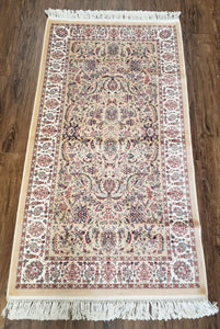 New Turkish Silk Carpet Small, 3x5, 2.5x5, Tan, Ivory, Cream, Bamboo Silk, Traditional Pattern, Accent Rug, 2' 8" x 4' 11" - Jewel Rugs