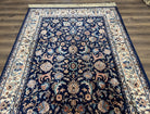 Karastan Rug #747, Indigo Tahbreez 5.9 x 9, Wool Carpet Original 700 Series, Vintage Area Rug Allover Floral, Discontinued, Navy Blue Ivory - Jewel Rugs