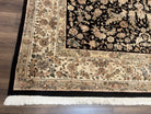 Indo Persian Rug 8x10, Elegant Floral Medallion Indian Oriental Carpet, Wool and Silk, Black and Beige, Hand Knotted Vintage Room Sized Rug - Jewel Rugs