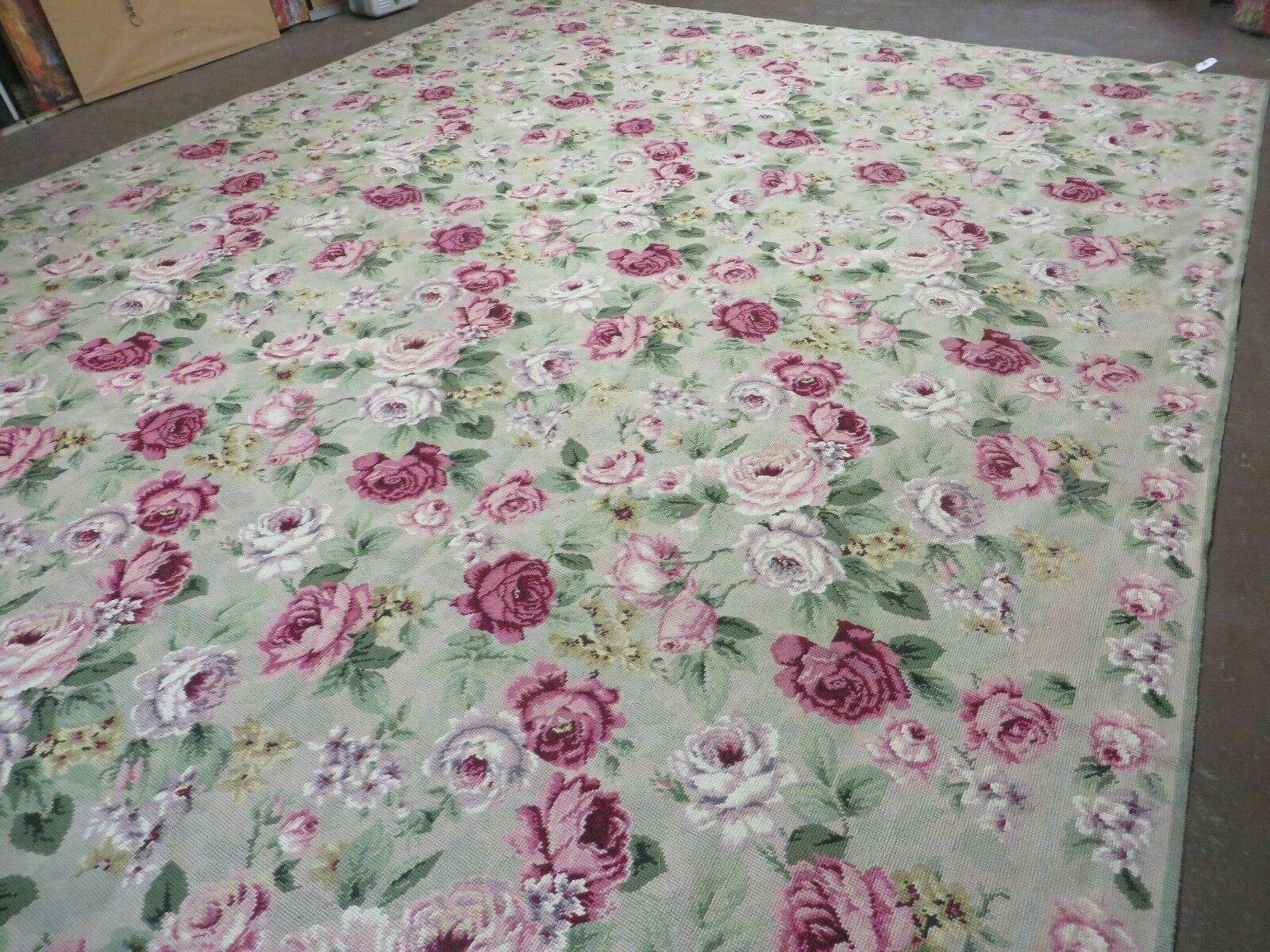 10' X 13' Stark USA Handmade Needlepoint Wool Floral Area Rug Rose Garden Chic Carpet - Jewel Rugs