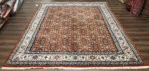 Indo Bidjar Rug 8x10, Indo Persian Bijar Carpet 8 x 10 ft, Herati Allover Floral, Red and Ivory, Wool Hand Knotted Vintage Oriental Rug Nice - Jewel Rugs