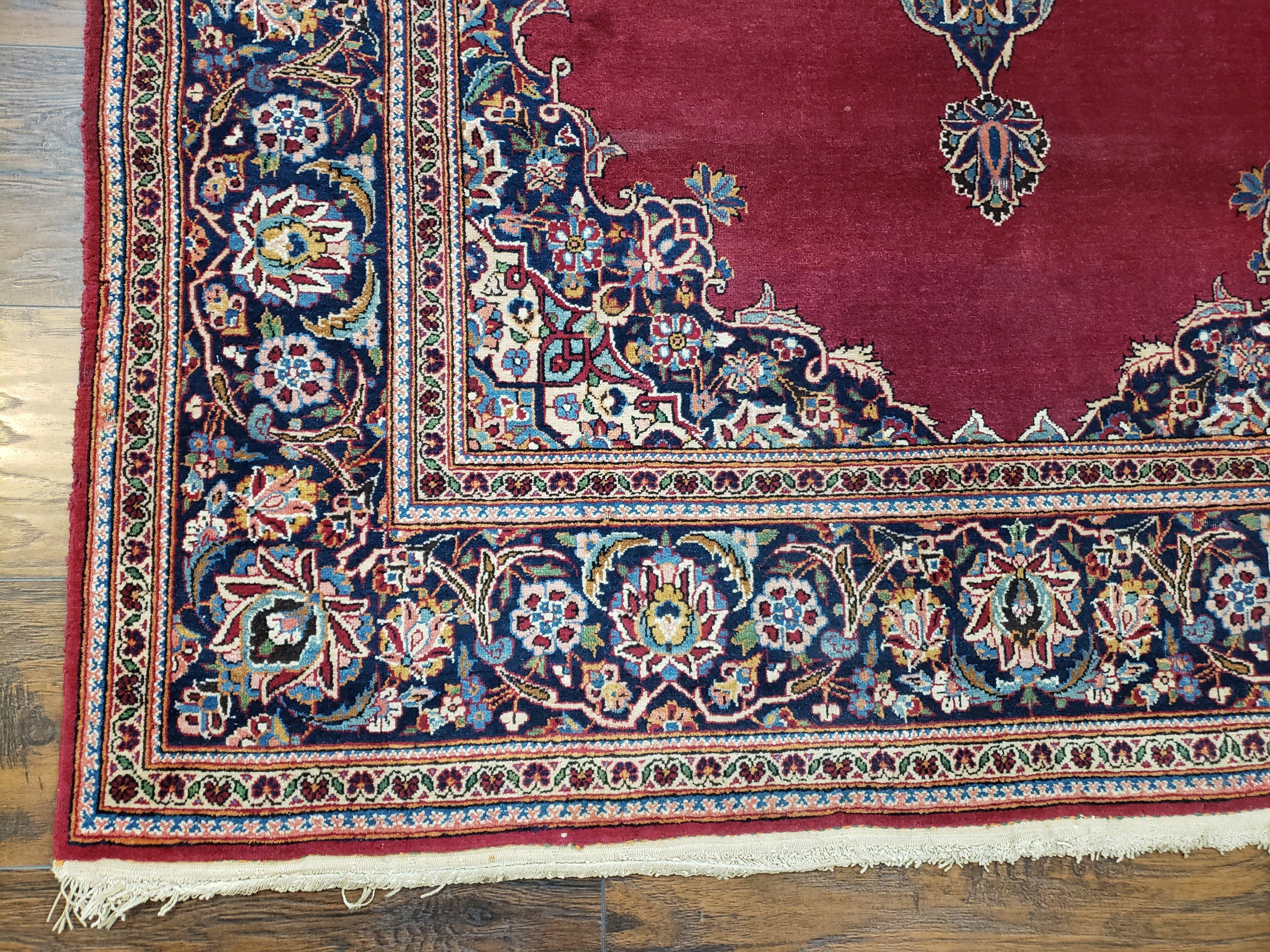 Semi Antique Persian Kashan Rug 4.5 x 7, Red and Navy Blue Persian Carpet, Medallion with Open Field, High Quality, Wool Hand Knotted Vintage Nice - Jewel Rugs