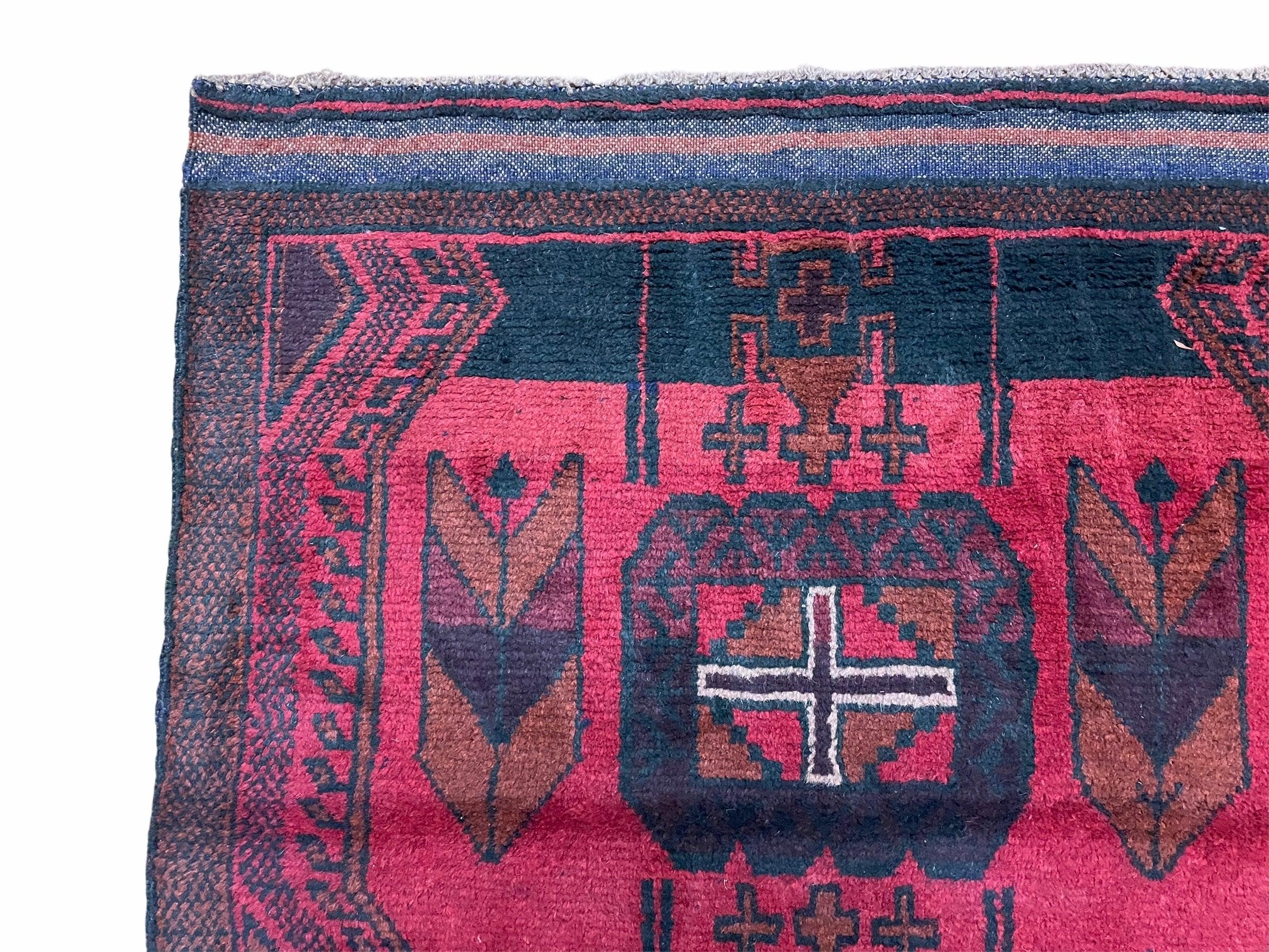 2' 10" X 4'6" Vintage Handmade Tribal Wool Rug Balouchi Rug Afghan Rug Red Black - Jewel Rugs