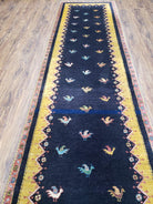 2' 4" X 9' 9" Handmade India Oriental Wool Runner Rug Birds Navy Blue Yellow - Jewel Rugs