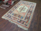 4.5' X 7.5' Vintage Handmade Turkish Wool Rug Heriz Carpet Pink Peach Red Ivory Bohemian Boho Chic Interior Design - Jewel Rugs