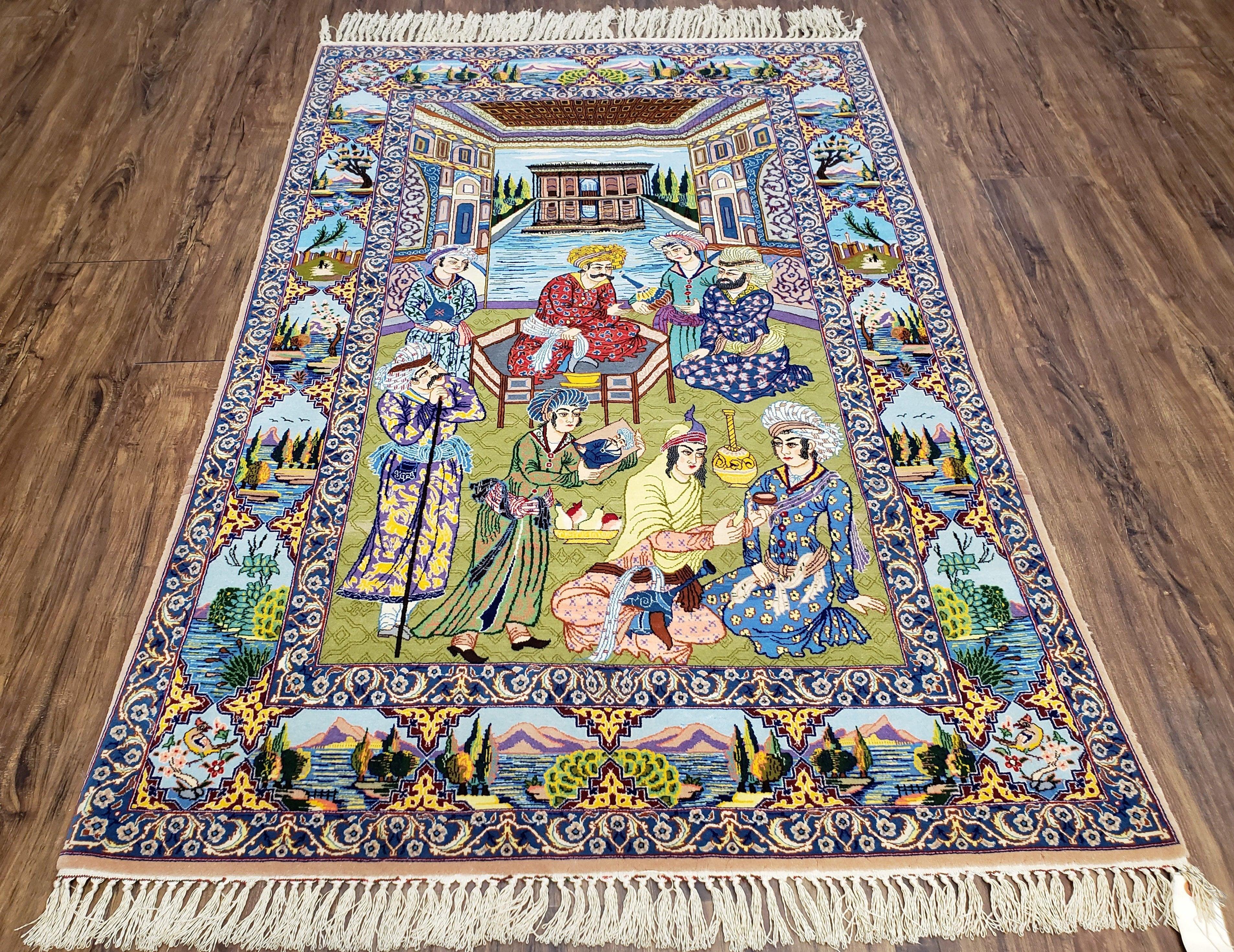 Persian Isfahan Pictorial Rug 3x5 – Kork Wool on Silk - Jewel Rugs
