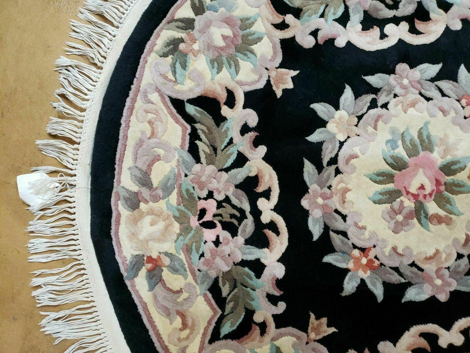 4' X 4' Vintage Round Handmade Chinese Peking Art Deco Wool Rug Flowers 90 Line - Jewel Rugs