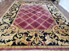 9' X 12' Handmade Tibetan Nepal Silk Wool Rug Aubusson Savonnerie Magenta Black - Jewel Rugs