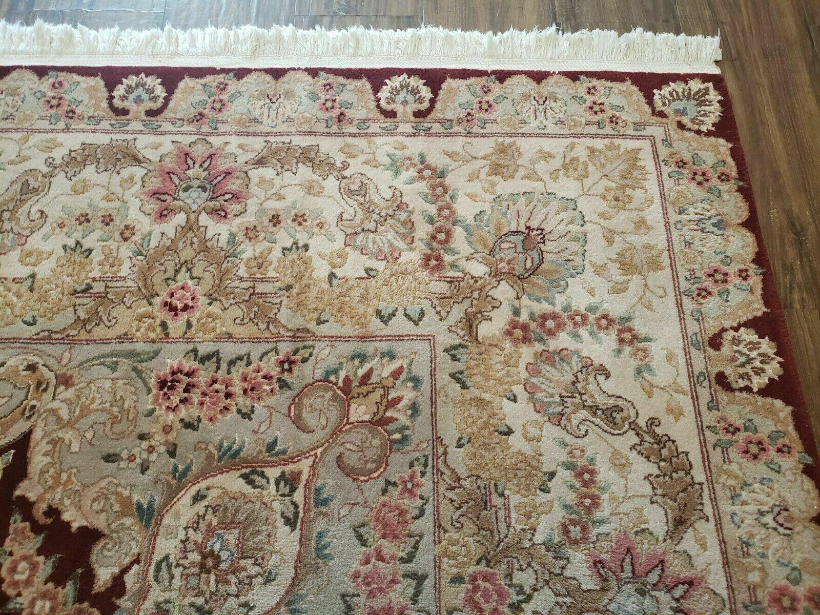 8' X 10' Vintage Handmade Chinese Oriental Floral Wool Rug Silk Accent Burgundy - Jewel Rugs