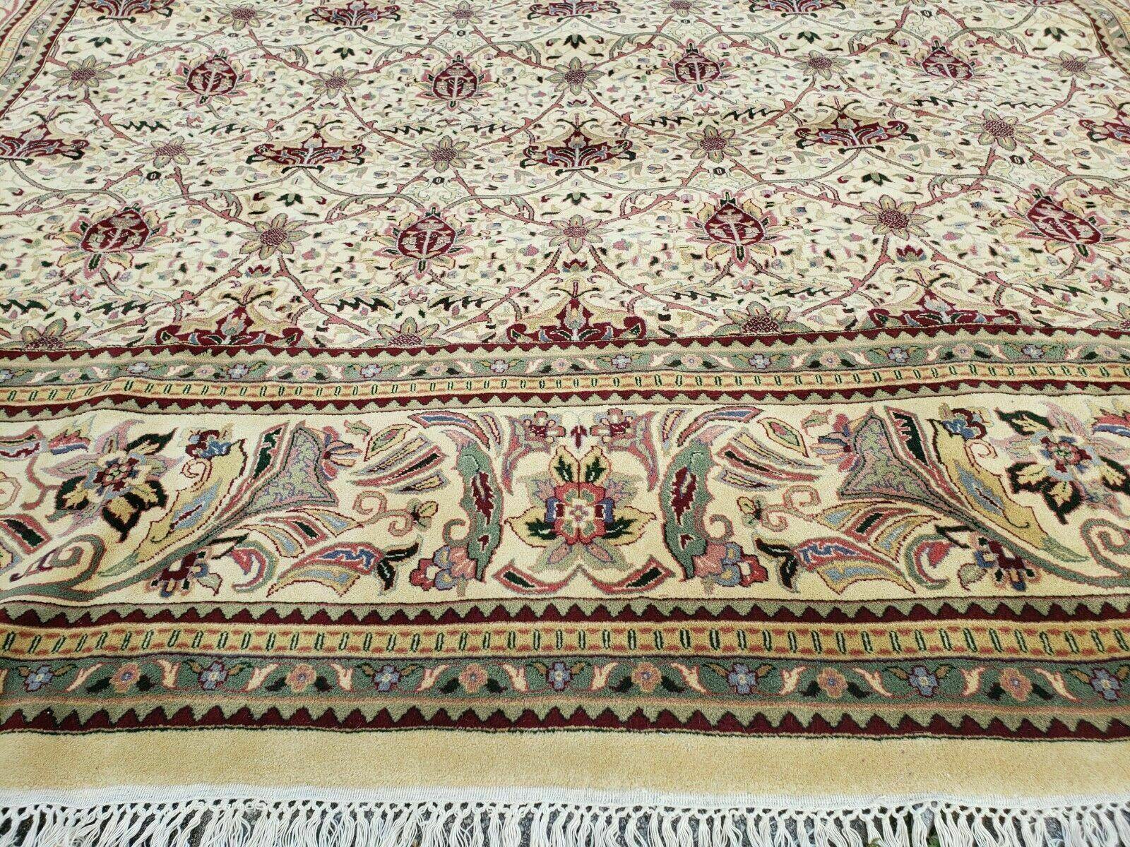 12' X 18' One-of-a-Kind Indian Agra Hand-Knotted Wool Rug Handmade Organic Dyes - Jewel Rugs