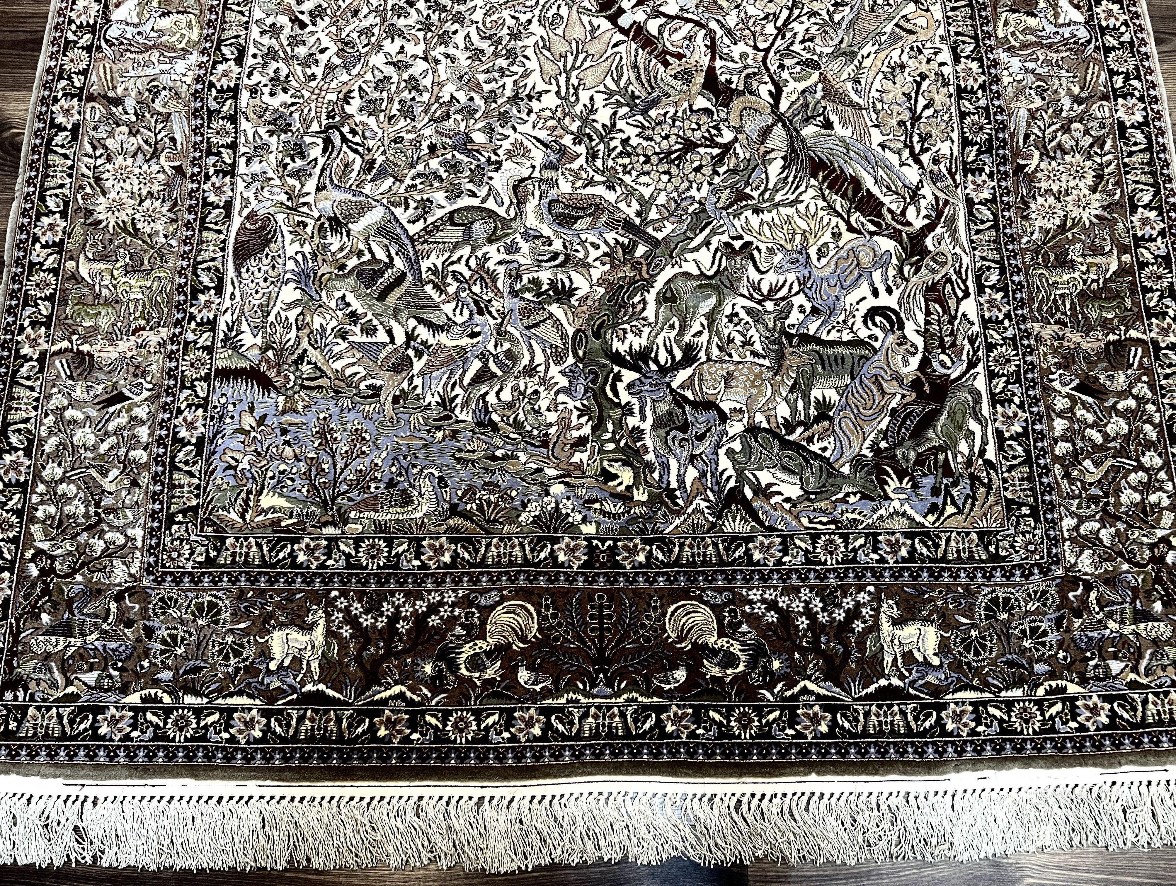 Persian Isfahan Rug 5x8 - Tree of Life, Animal Pictorials, Kork Wool & Silk - Jewel Rugs