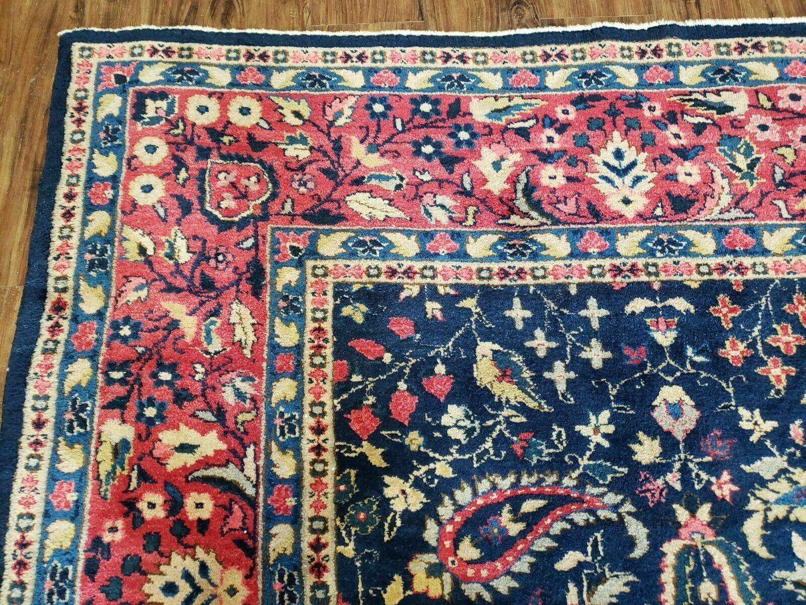 10' X 15.5' Antique Handmade Turkish Sparta Wool Area Rug Nice Navy Blue Red Organic - Jewel Rugs