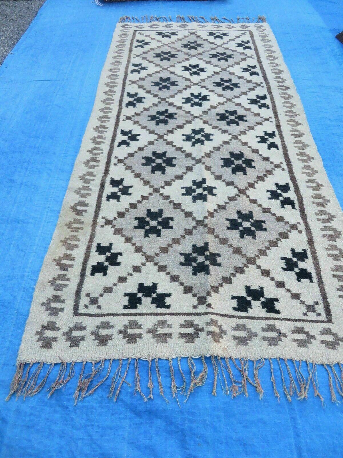 4' x 8' Vintage Folk Art Latin American Mexican Blanket Weaving Wool Kilim Rug - Jewel Rugs