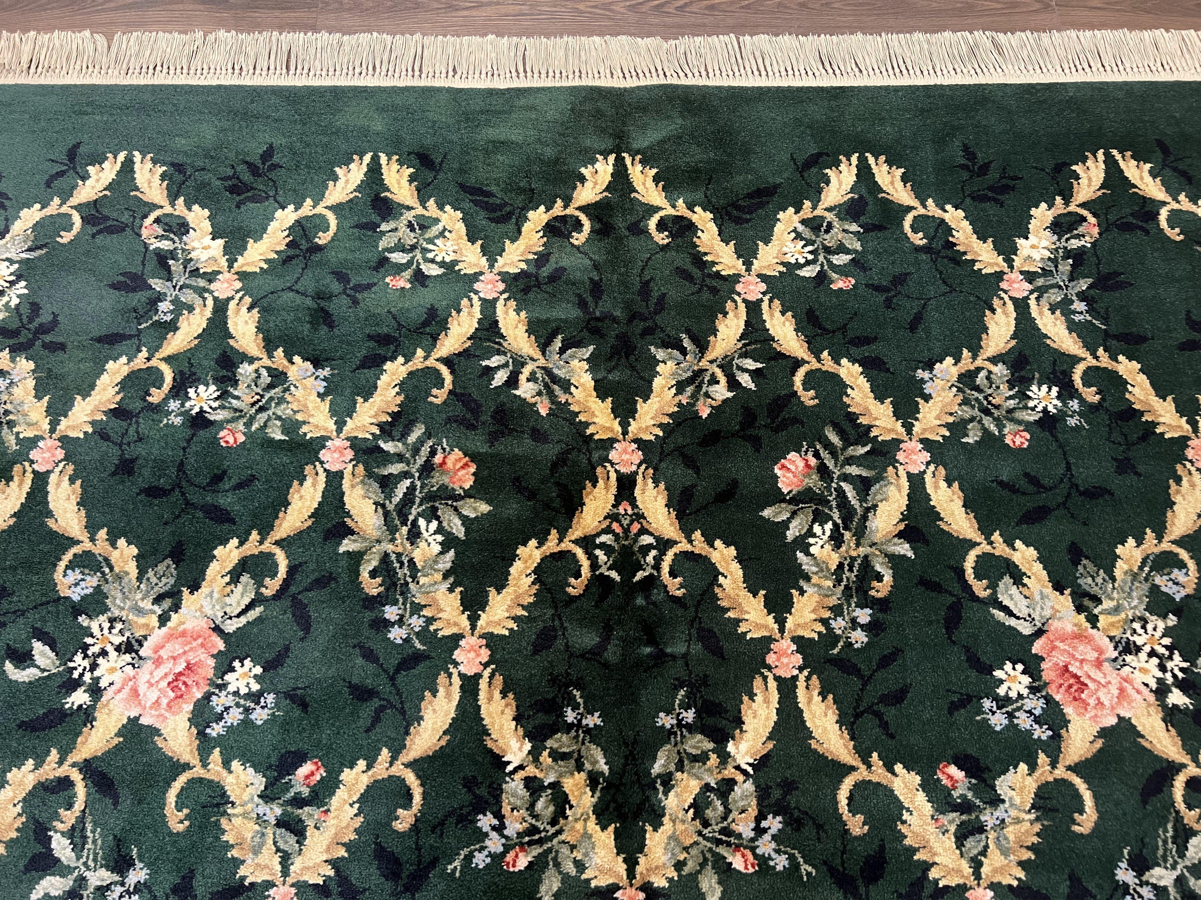 Karastan Garden of Eden Rug 8.8 x 11.8, Green Savonnerie 509/1733, Original Discontinued Karastan Rug, Floral Panel Wool Rug, Vintage Carpet - Jewel Rugs