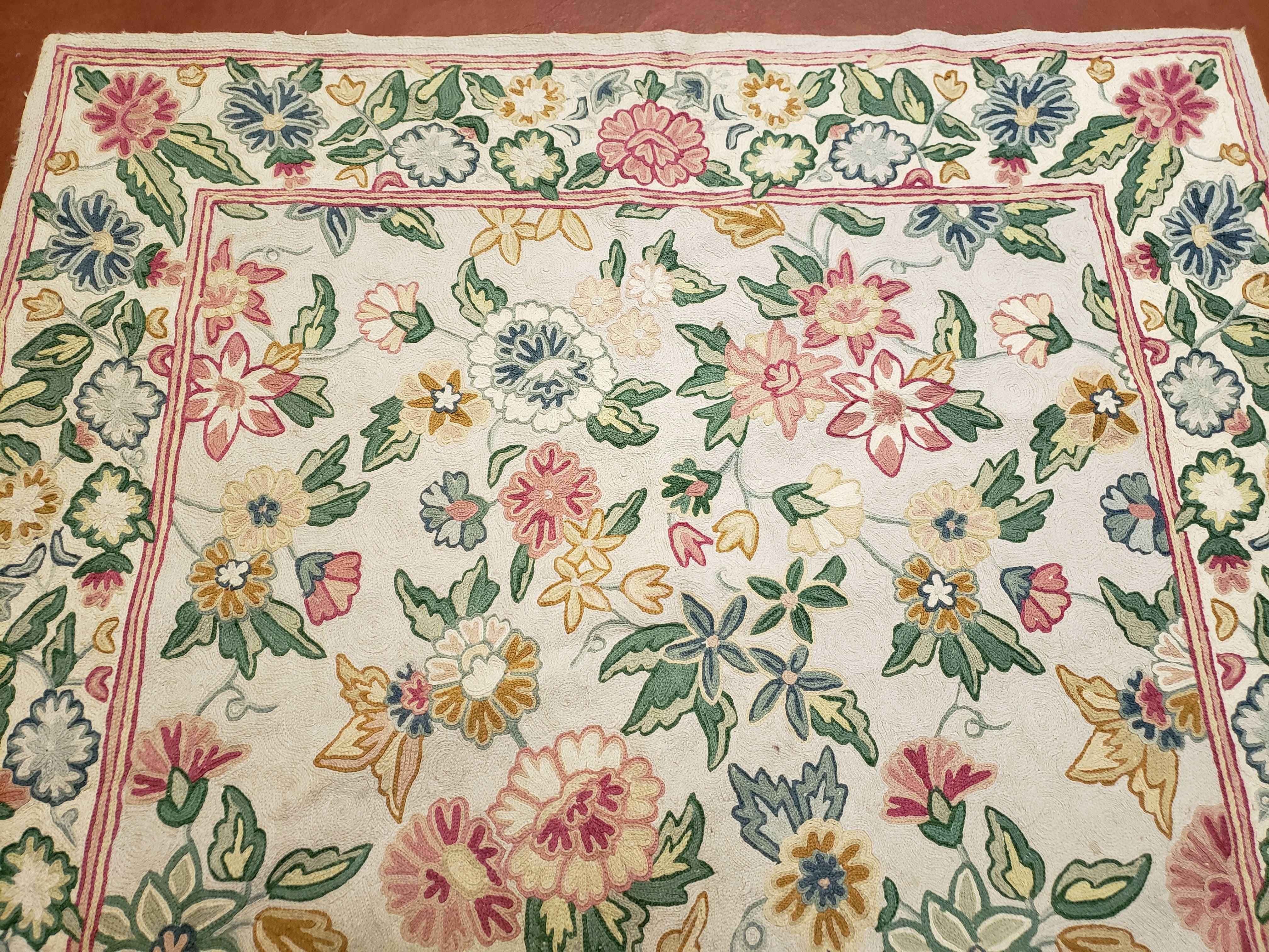 4x6 Chain Stitch Rug 3x5 Indian Rug Hand-Stitched Indo Rug 3' 6" x 5' 5" Floral Pattern Colorful Vintage Wool Pile Cotton Area Rug Flowers - Jewel Rugs
